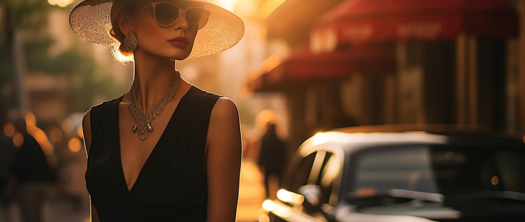 a sugar mommy in a hat and sunglasses on a city street