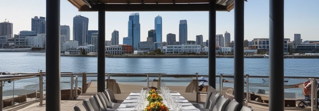a table setting with a long table and chairs