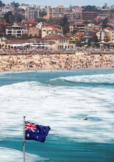 A flag on a pole on Sydney's Bondi Beach.