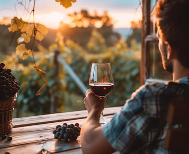 a sugar baby holding a wine glass in front of a window
